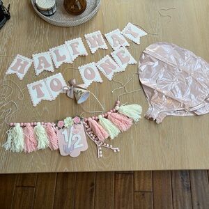 Pink and White 6 month Birthday Party Decoration Set